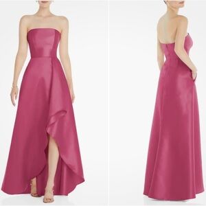 NWT Alfred Sung Strapless Satin Twill Front Draped Slit Gown Dress Size 6 D832